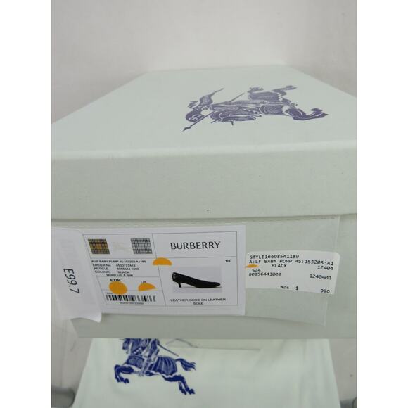 NIB BURBERRY BABY BLACK QUILTED LEATHER LOGO KITTEN HEEL PUMPS EU 37 US 7 $1K - Picture 15 of 15